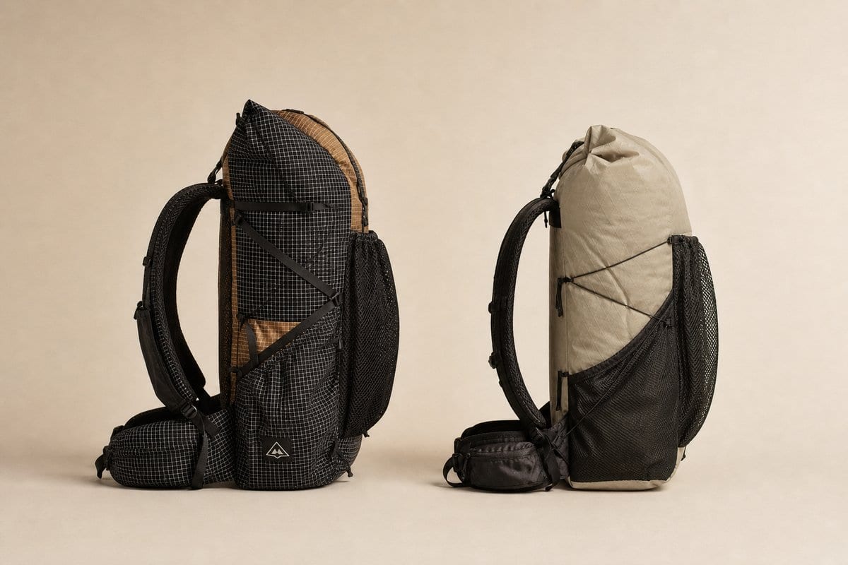Three-quarter view of the Qidian Pro loaded, showing the side compression and stretch mesh pocket.