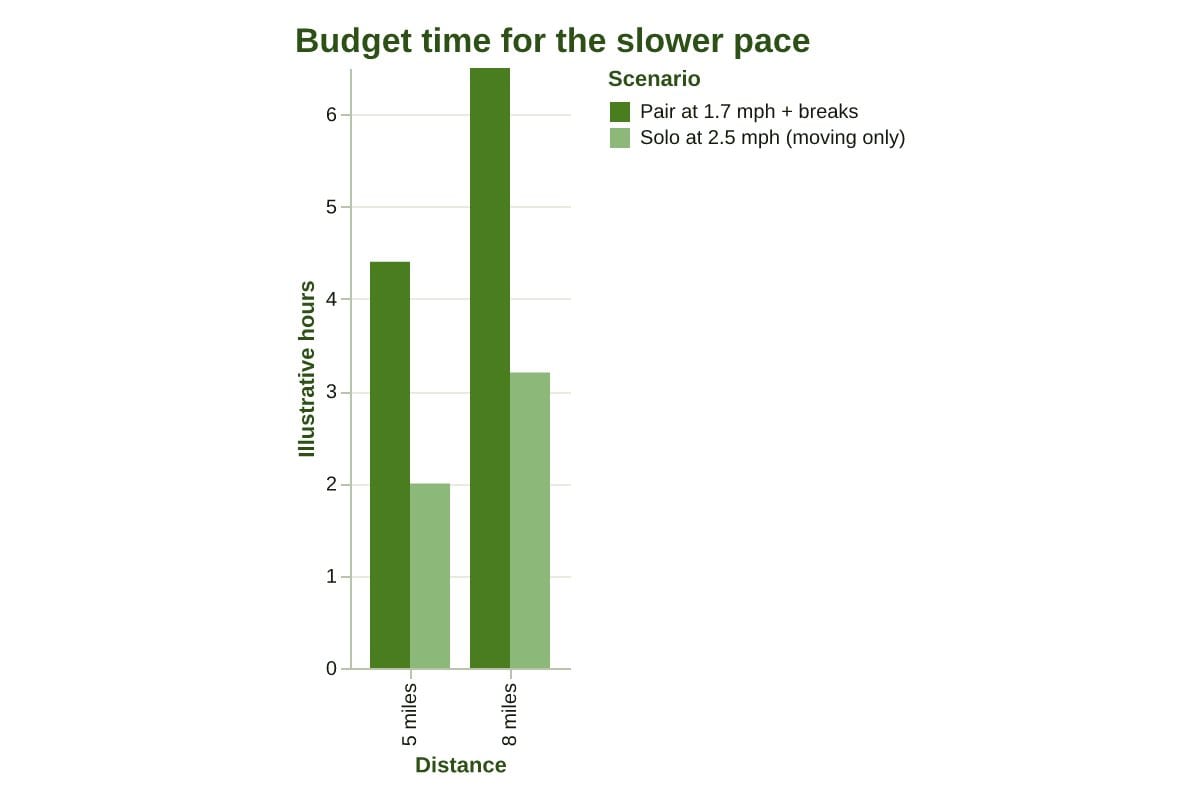 Chart comparing solo hiking pace to a mixed-ability pair's pace