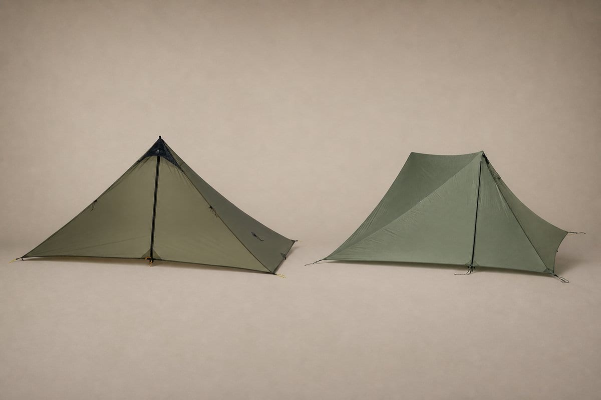 The Durston X-Mid 1 and MLD SoloMid XL pitched side by side in a meadow