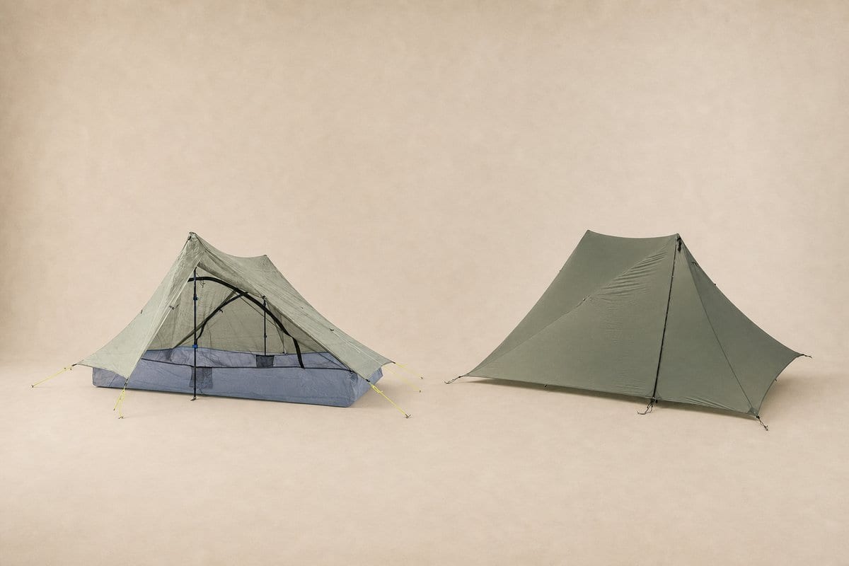 The Zpacks Duplex and Durston X-Mid 2 pitched side by side for a size comparison