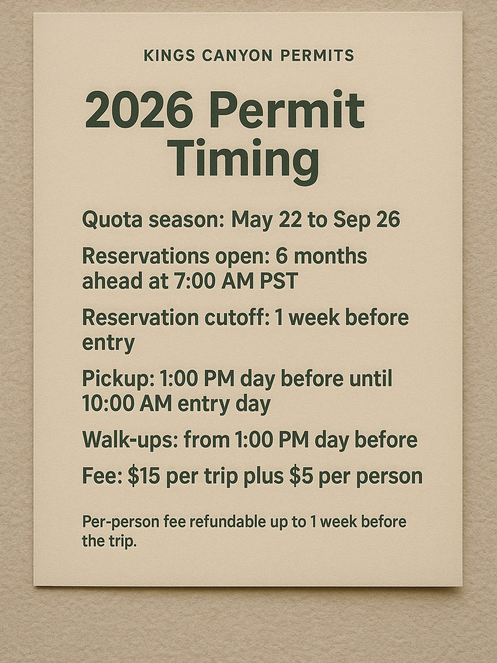 Permit timeline for a 2026 Sequoia and Kings Canyon wilderness trip