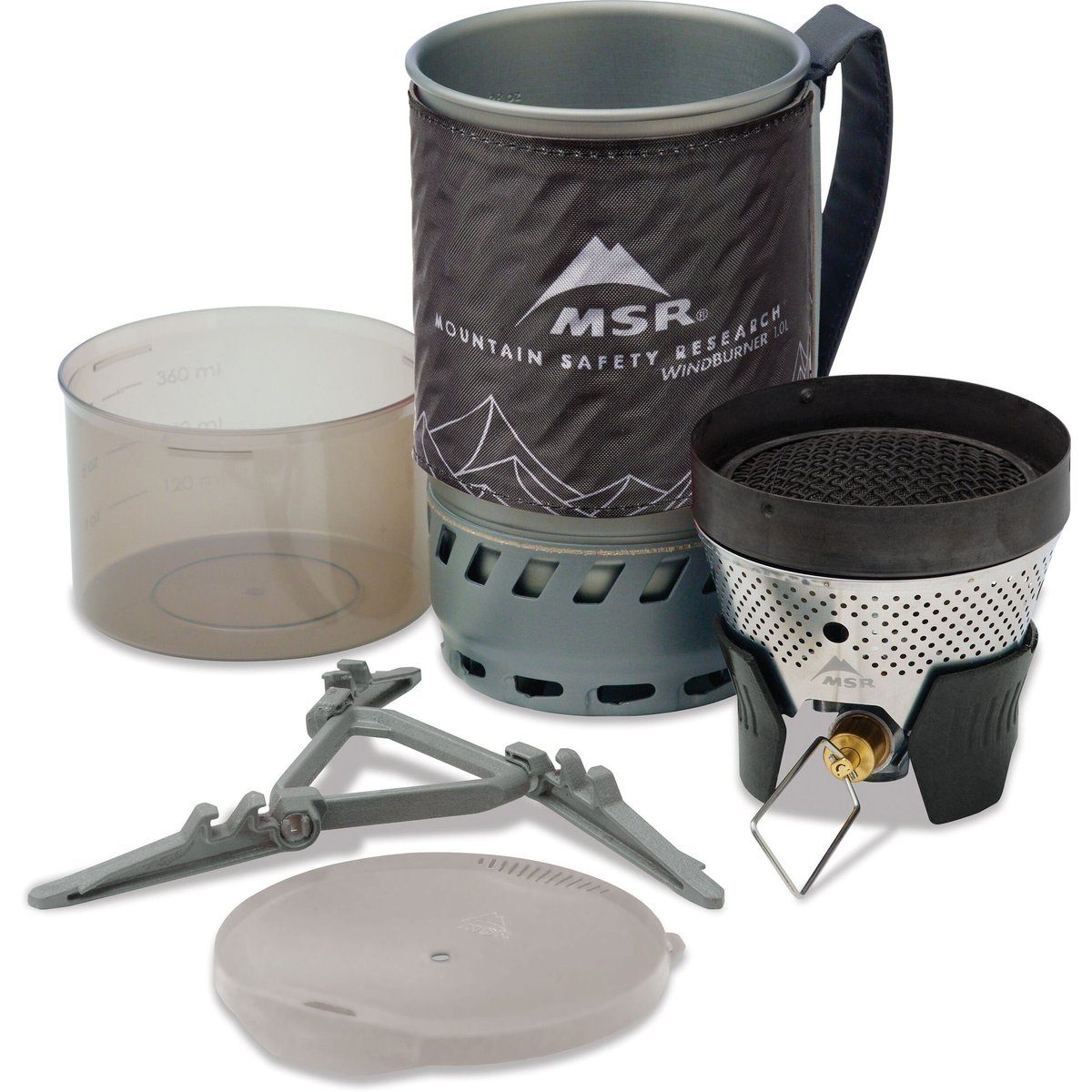 MSR WindBurner Personal lid, pot, and bowl arranged on an outdoor surface