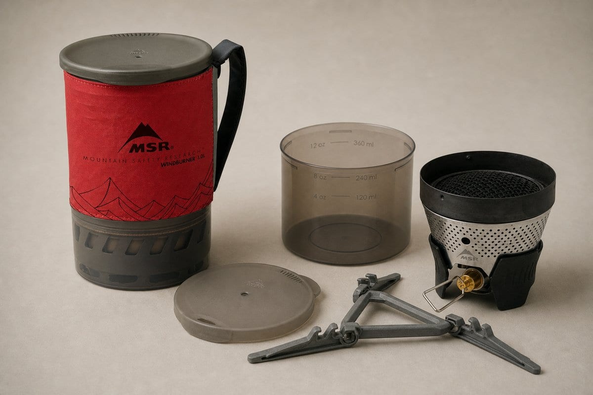 MSR WindBurner Personal stove components shown in their nesting sequence