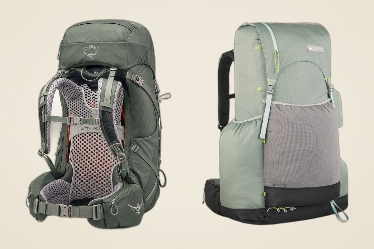 Close-up of the Atmos AG 65 hipbelt pockets and Mariposa 60 front mesh pocket