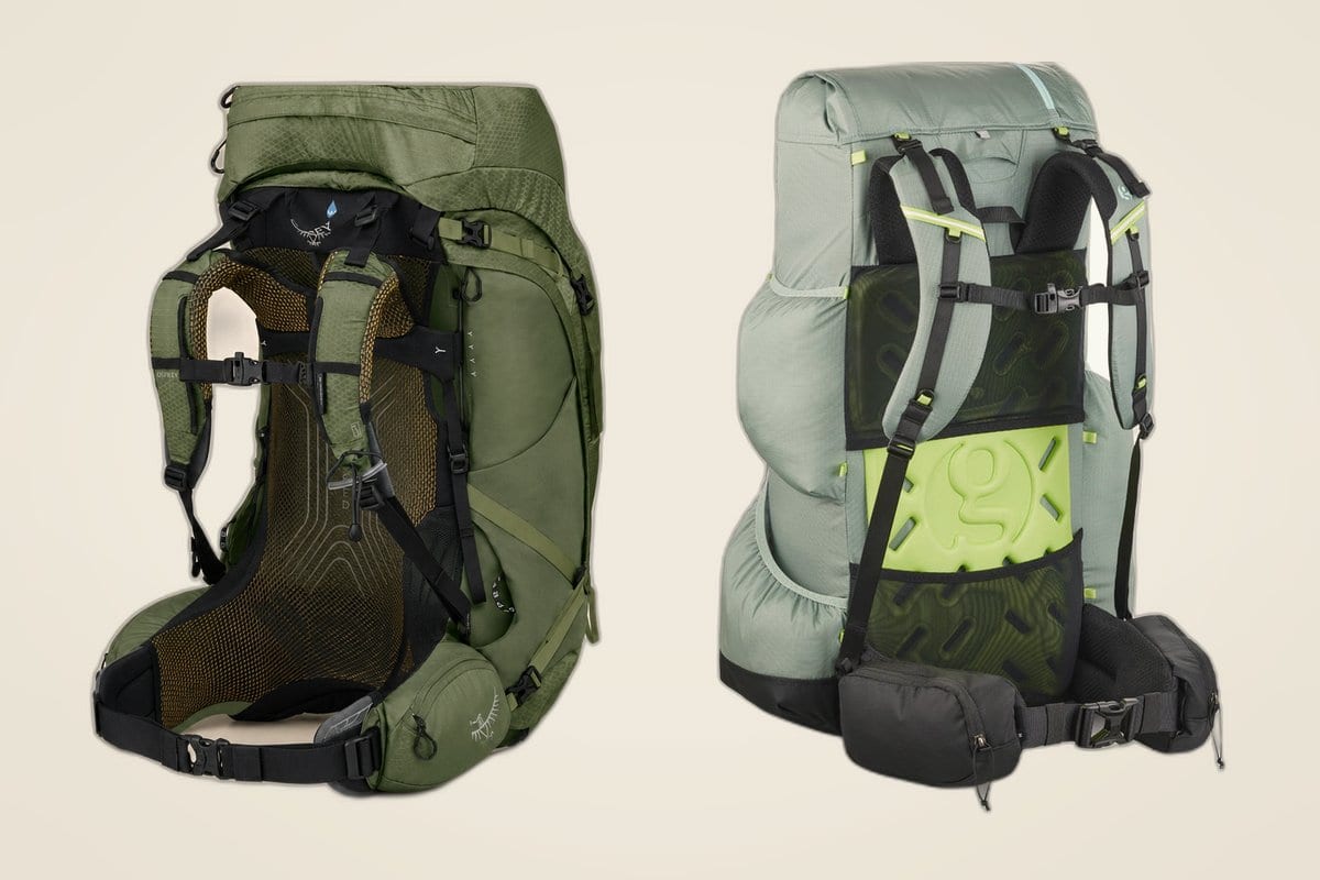 Side-by-side comparison of the Atmos AG 65 back panel and Mariposa 60 shoulder system